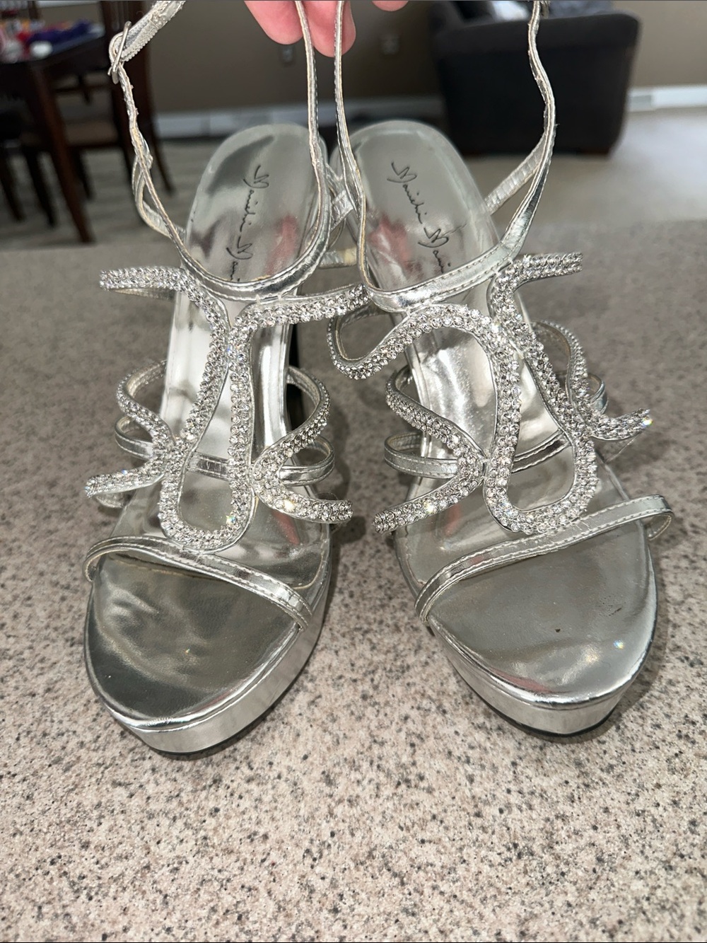 Silver Rhinestone Strappy Women's Heels